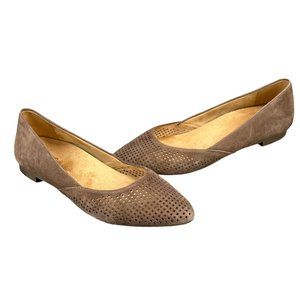 Vionic Buttery Soft Suede Posey Pointed Toe Flat Shoe Brown Taupe Womens Size 9